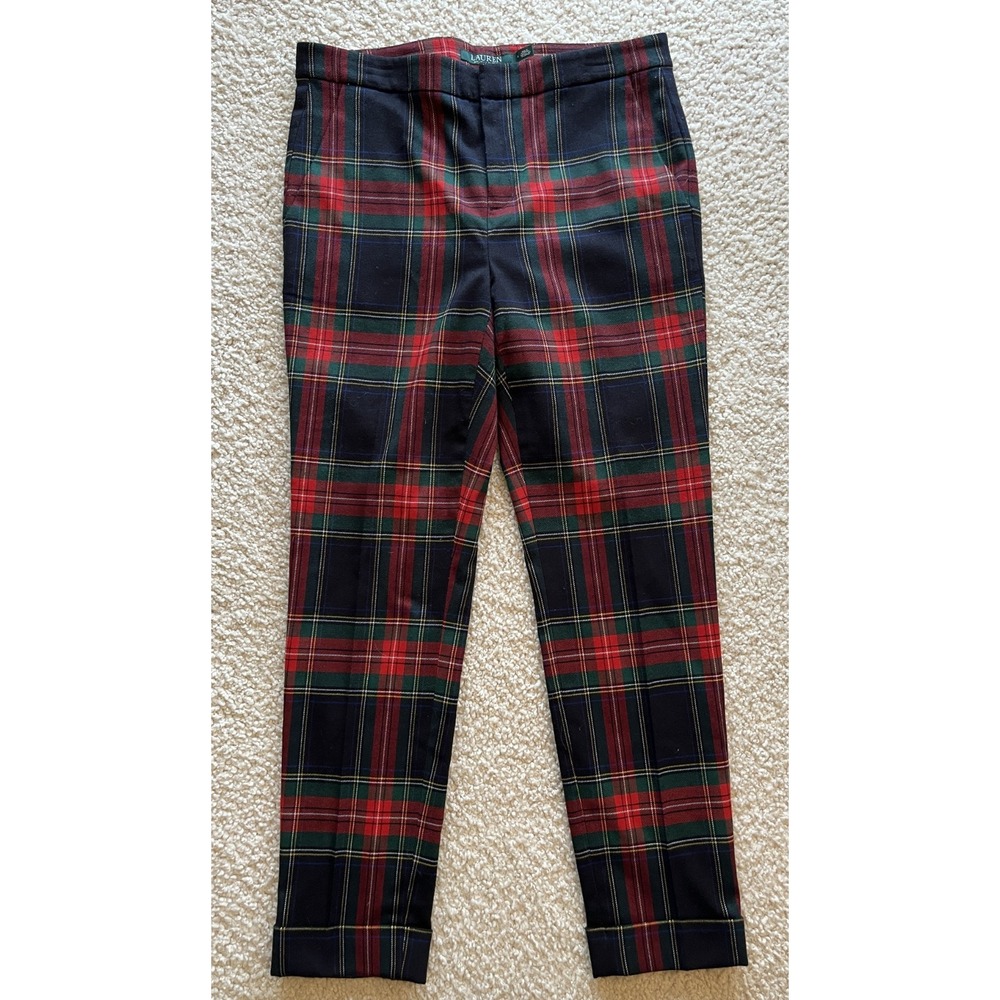 Lauren Ralph Lauren Tartan Plaid Cuffed Straight Leg Trouser Pants Red Women 4